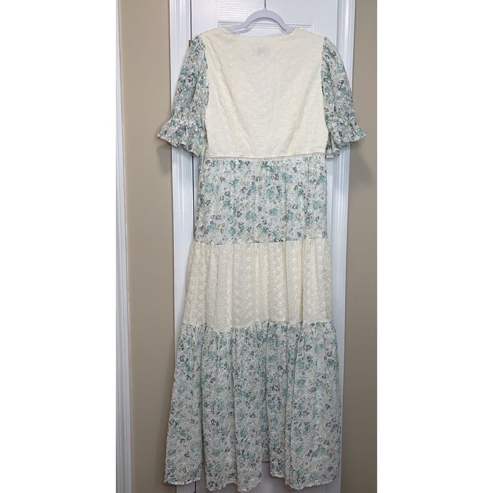 ASOS Women's 10 Eyelet Tiered Midi Tea Dress Mixed Ditsy Print Embroidered NWT - Picture 6 of 11